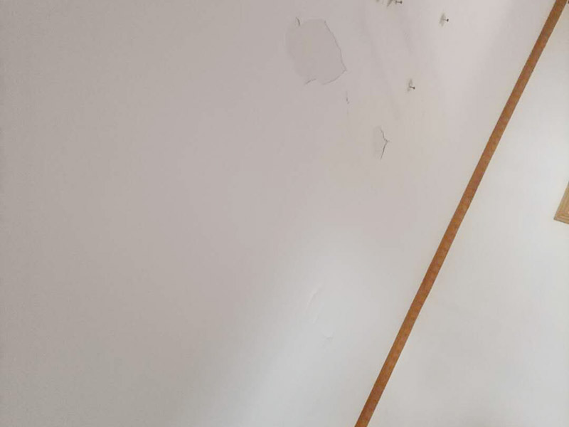 客廳頂部鏟除重做:1.把屋面的涂料層連帶基層一起鏟掉，2.刮底層石膏找平3.刮墻面膩子再找平4.用砂紙把屋面打麼平整 5，刷抗堿底漆 6，刷面漆找專業(yè)的油漆工讓他幫助你完成此項作業(yè) 頂部清理、涂刷白乳膠、刮粉刷石膏3遍、刮膩子3遍、砂紙打磨、刷乳膠漆2遍。